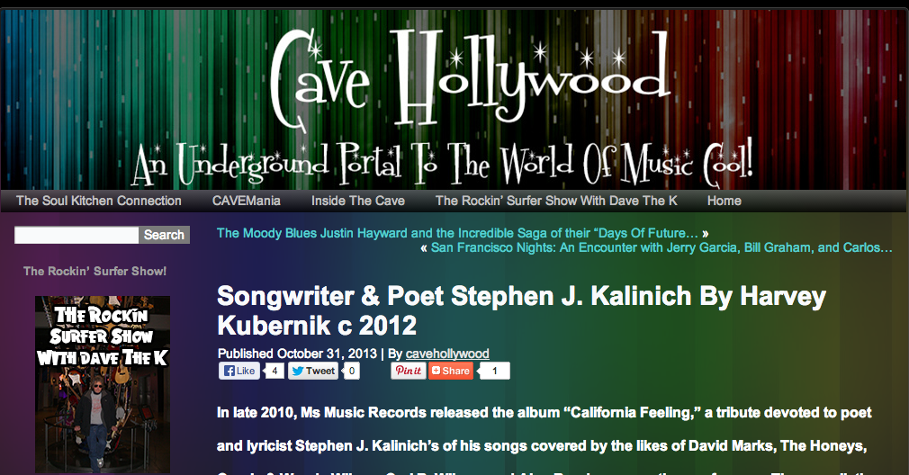 Songwriter & Poet Stephen J. Kalinich By Harvey Kubernik